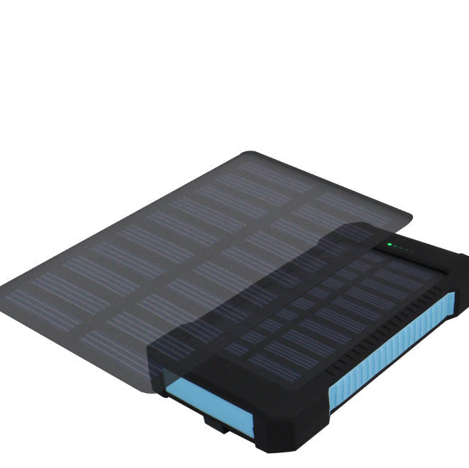 Solar powerbank charging device with text on a white background