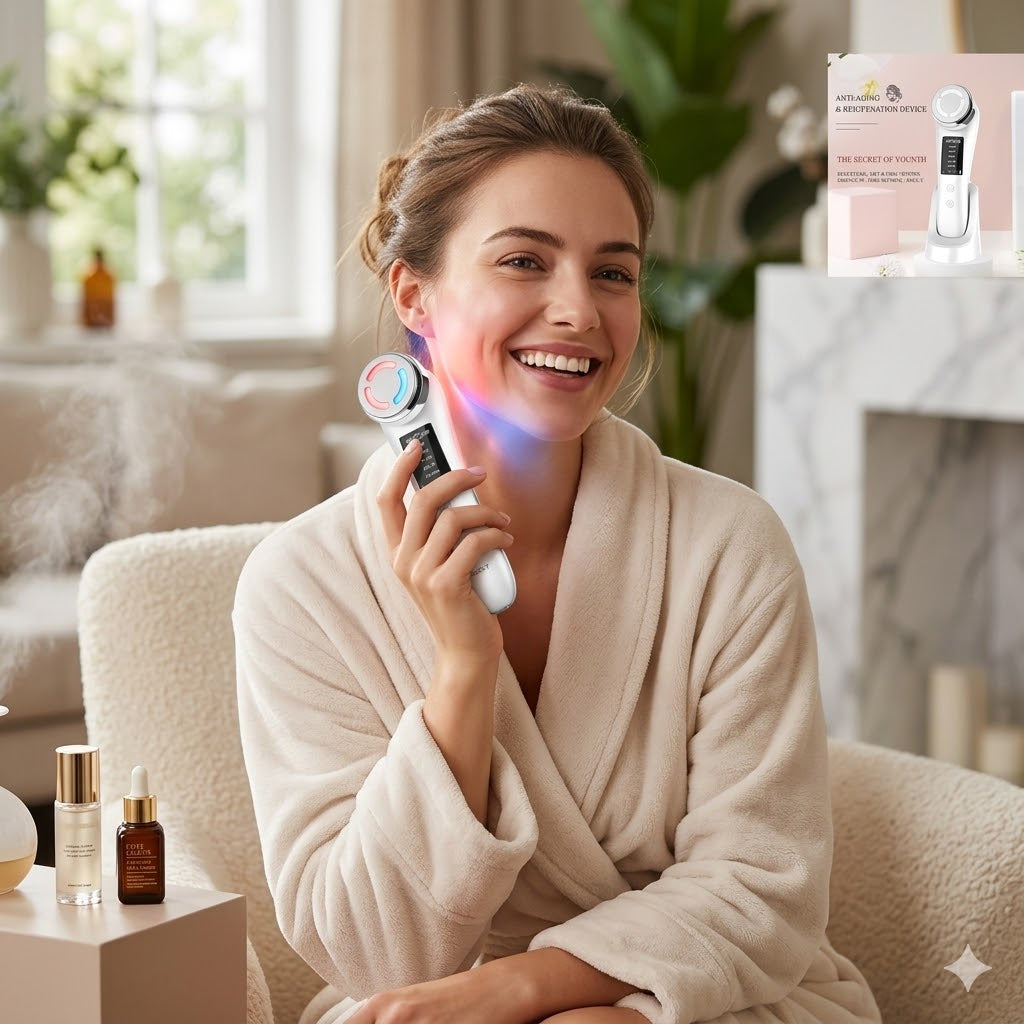 "Multi-Functional Household Face Slimming Beauty Device | Red & Blue Light Therapy Deep Cleansing Ion Infuser"