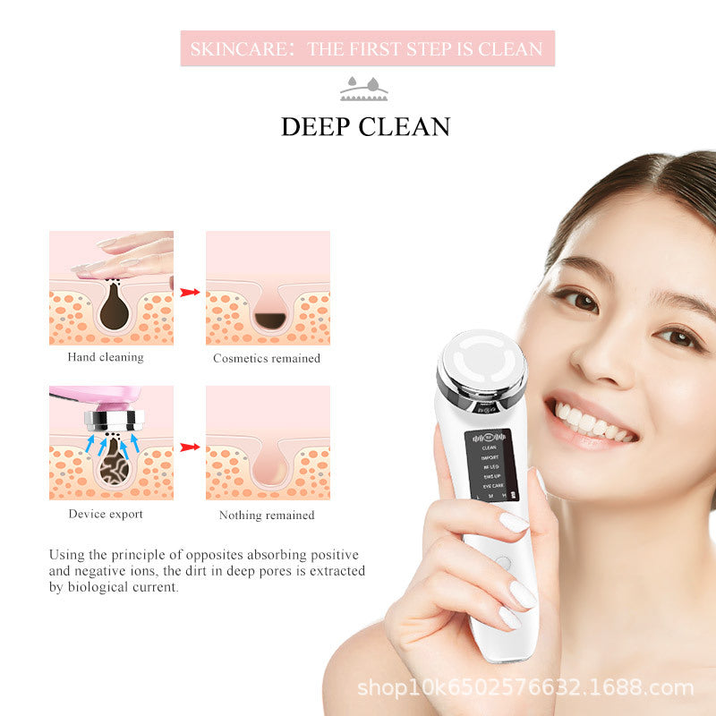 "Multi-Functional Household Face Slimming Beauty Device | Red & Blue Light Therapy Deep Cleansing Ion Infuser"