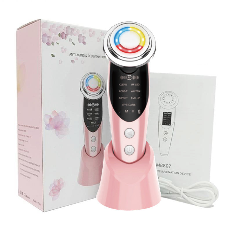 "Multi-Functional Household Face Slimming Beauty Device | Red & Blue Light Therapy Deep Cleansing Ion Infuser"