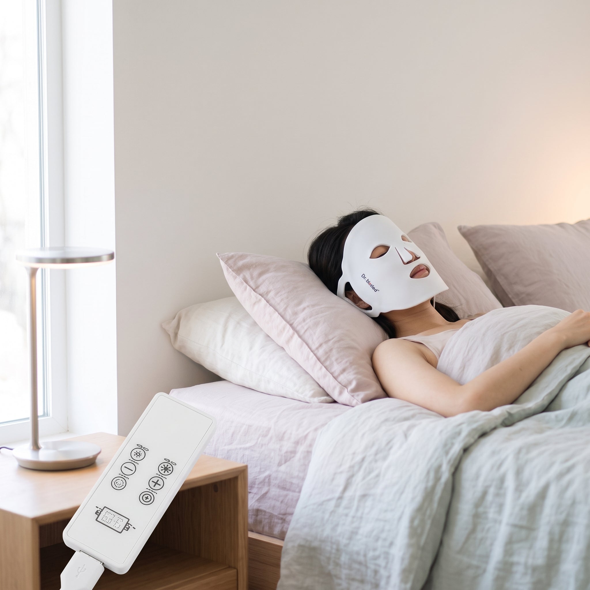 Studio photo of LED Silicone Mask Phototherapy With 7 Color Lights For Skin Rejuvenation in lifestyle