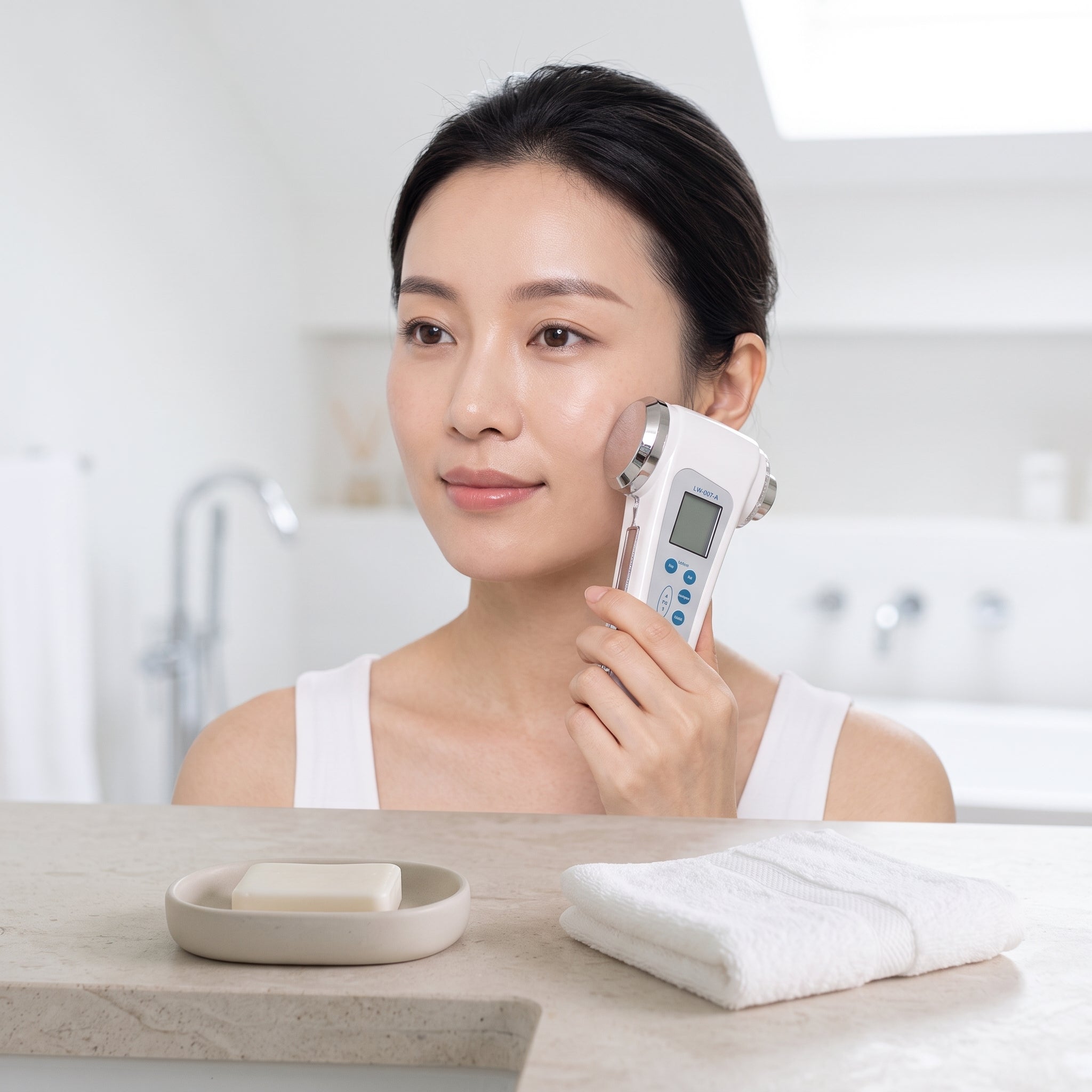 Studio photo of Ultrasonic Facial Cleansing Instrument With Dual Heads For Skin Care in lifestyle