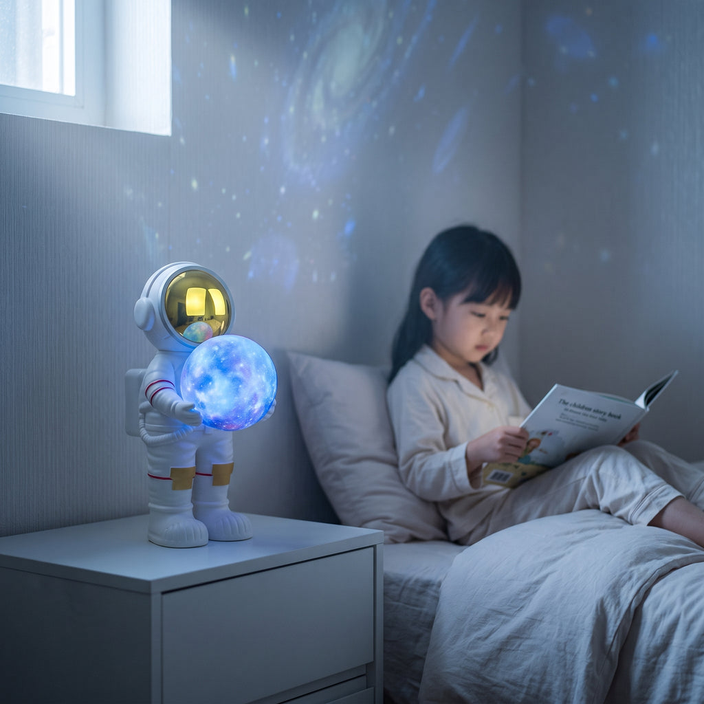 Studio photo of Spaceman Starry Sky Projection Lamp Ambience Night Light For Kids Bedroom Decor in lifestyle