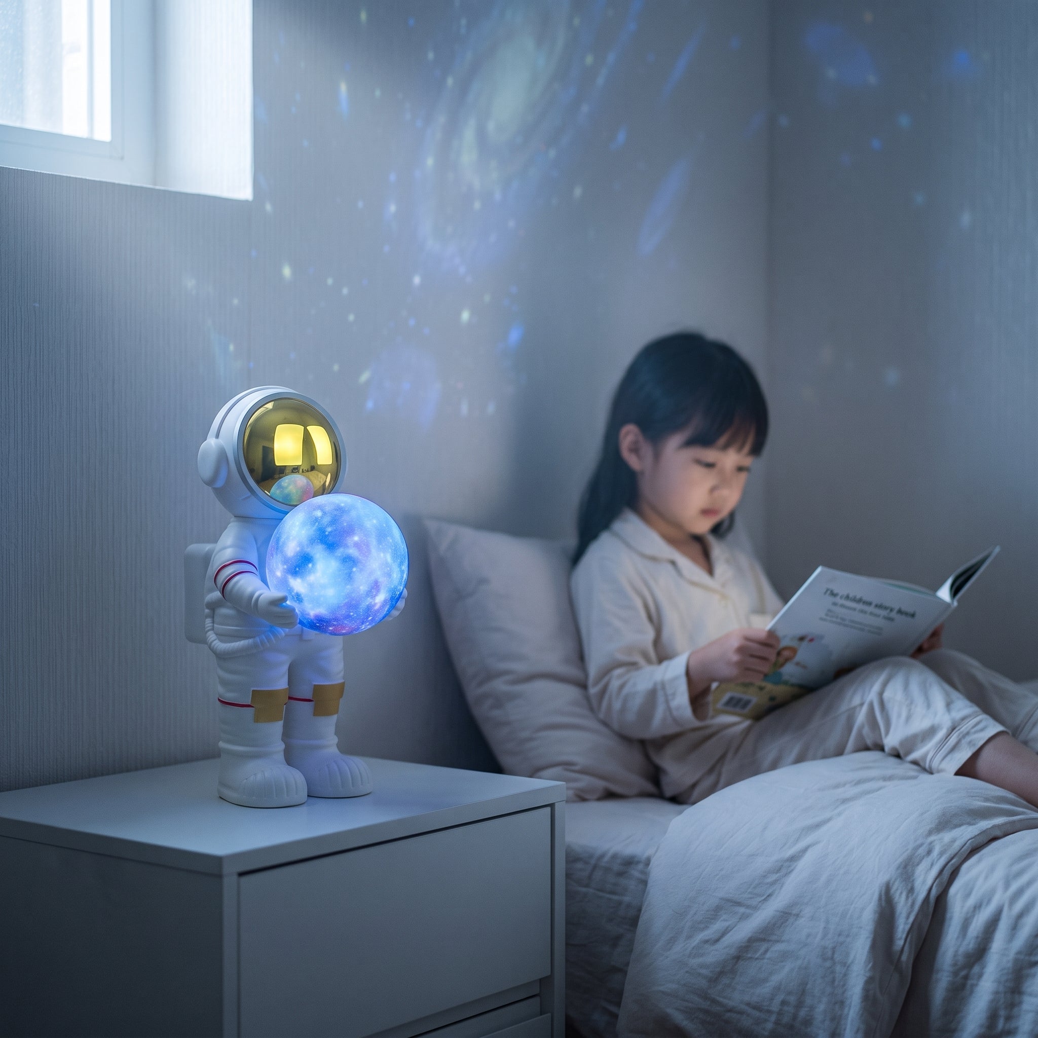 Studio photo of Spaceman Starry Sky Projection Lamp Ambience Night Light For Kids Bedroom Decor in lifestyle
