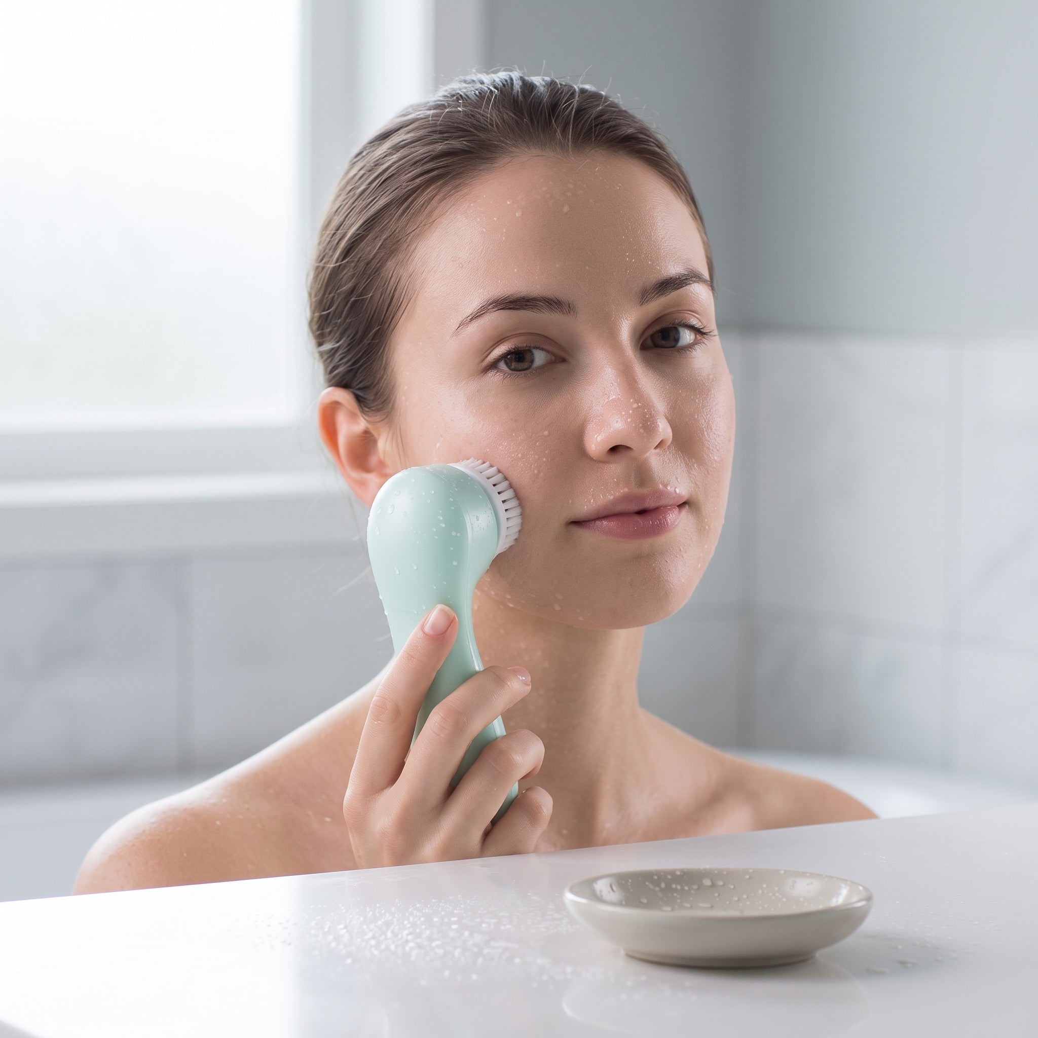Studio photo of Waterproof Facial Cleansing Brush Set With Brush Head And Sponge in lifestyle