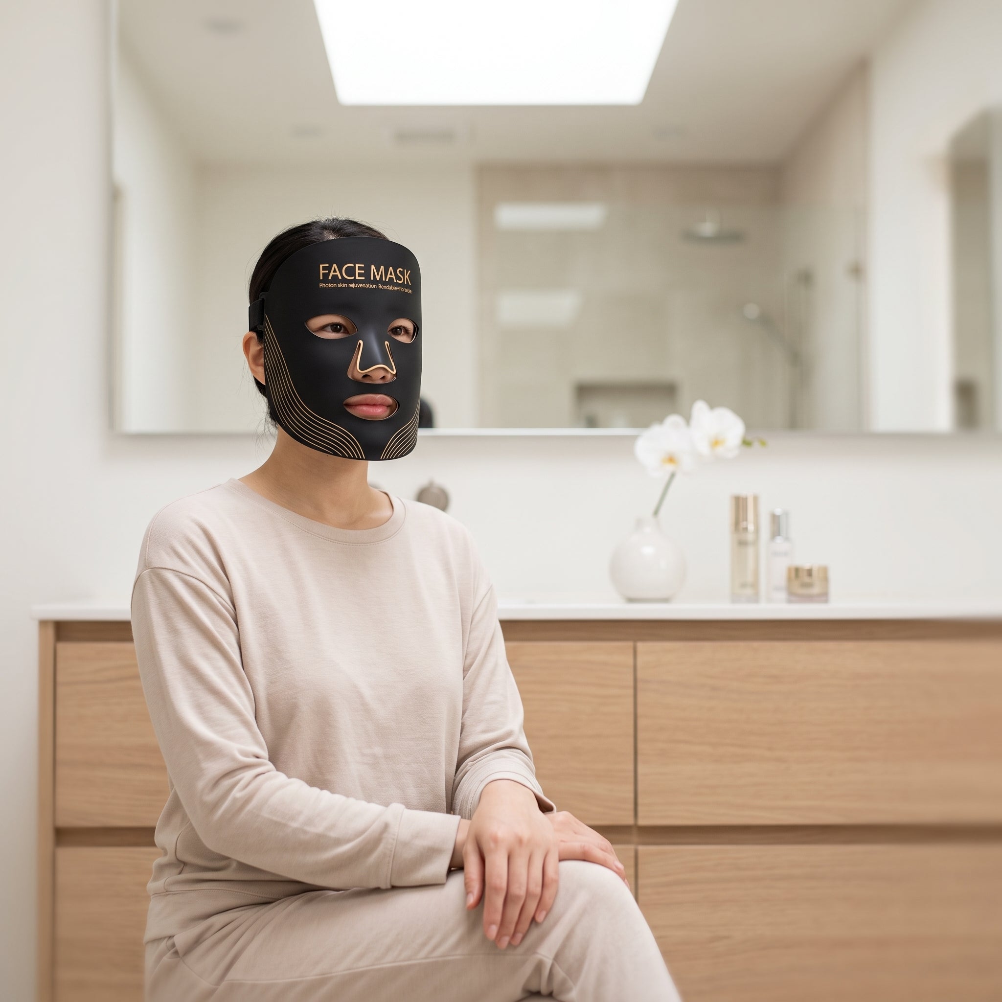 Studio photo of Photon Instrument Red Light LED Facial Mask With Silicone For Skin Rejuvenation in lifestyle