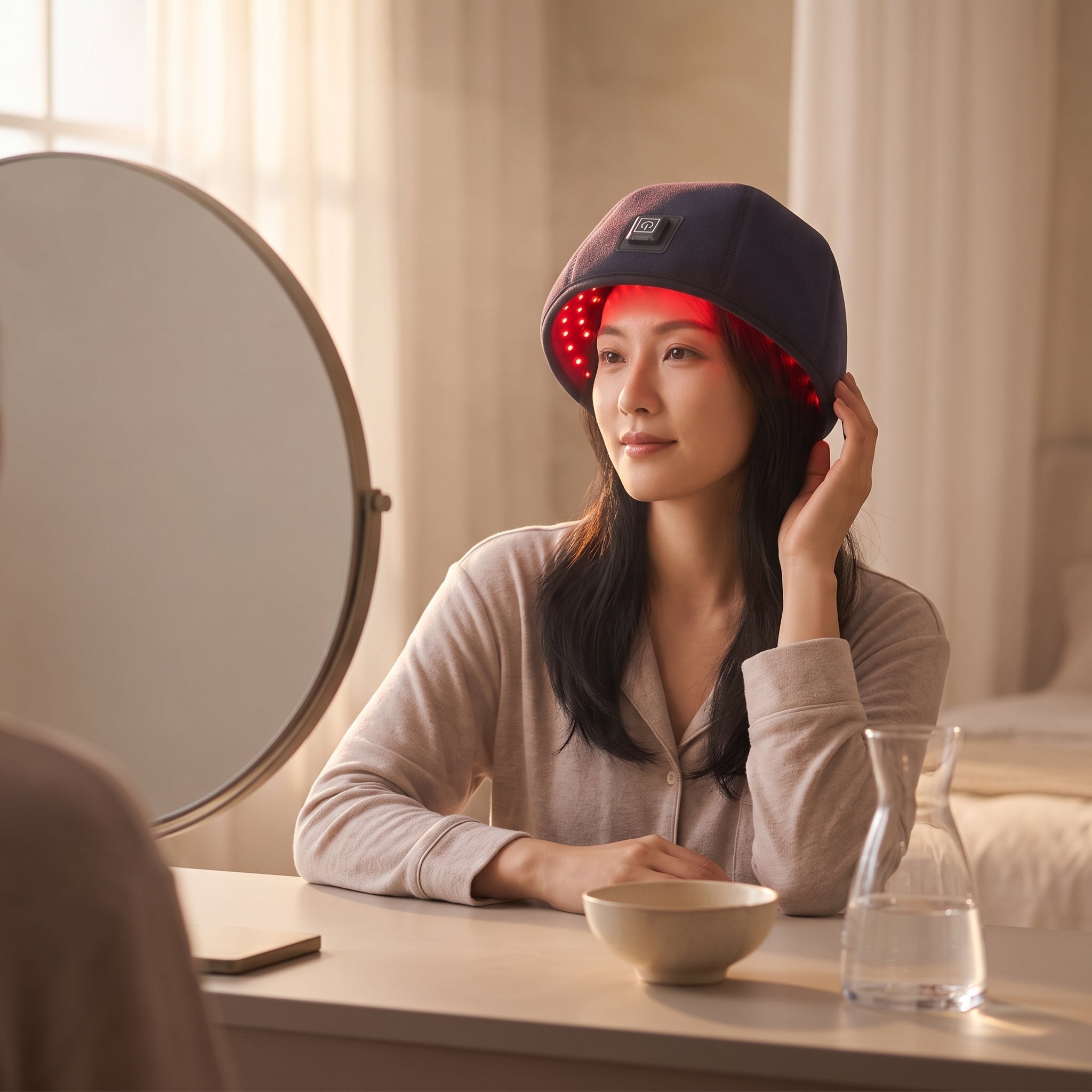 Studio photo of Infrared Light Therapy Cap For Hair Growth With 108 LED 5050 SMD in lifestyle